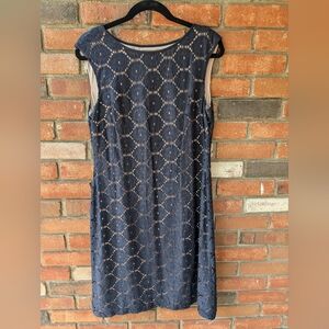 Jessica Howard Navy Blue Floral Lace Eyelet Straight Dress Sleeveless Size 10